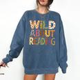 Wild About Reading Book Animal Children's Book Lover Teacher Comfort Colors Sweatshirt Blue Jean Wild About Reading Book Animal Children's Book Lover Teacher Comfort Colors Sweatshirt Blue Jean