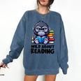 Wild About Reading Book Lover Gorilla Comfort Colors Sweatshirt Blue Jean