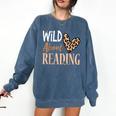 Wild About Reading Teacher Books Reader Lovers Leopard Zebra Comfort Colors Sweatshirt Blue Jean