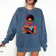Woman Reading Book Lover Geometric Girl Afro History Comfort Colors Sweatshirt Blue Jean