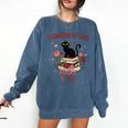 Women's Cat Books Romantic Floral Aesthetic Book Lover Cat Owner Comfort Colors Sweatshirt Blue Jean