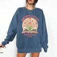 Women's Unearth a Story 2026 Summer Reading Program Flowers Book Comfort Colors Sweatshirt Blue Jean