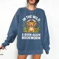 Women's Wild About Reading Book Reader Lion Zoo Animals Kids Comfort Colors Sweatshirt Blue Jean