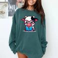 Adorable Book Lover Cow With Reading Glasses Cute Comfort Colors Sweatshirt Chalky Mint