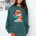 Adorable Book Lover Mallard Duck With Reading Glasses Cute Comfort Colors Sweatshirt Chalky Mint