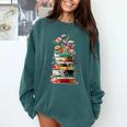 Book Stack With Flowers Reading Lover Bookish Comfort Colors Sweatshirt Chalky Mint