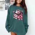 All Booked For Valentine's Teacher Coquette Bow Coffee Book Comfort Colors Sweatshirt Chalky Mint