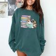 Cat On Books Pets Cats Reading Book Nerd Read Reader Bookcat Comfort Colors Sweatshirt Chalky Mint