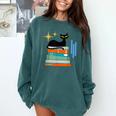 Cat And Books Retro Midcentury Mid Century Aesthetic Comfort Colors Sweatshirt Chalky Mint