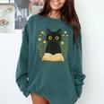 Cat Reading Book Flowers Comfort Colors Sweatshirt Chalky Mint