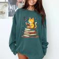 Cat Reading Books Comfort Colors Sweatshirt Chalky Mint