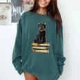 Cat Sitting On Books Comfort Colors Sweatshirt Chalky Mint