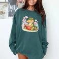 Crocodile Reading Book Watercolor Flowers Kids Comfort Colors Sweatshirt Chalky Mint