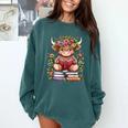 Cute Baby Highland Cow With Reading Book Bookworm Comfort Colors Sweatshirt Chalky Mint Cute Baby Highland Cow With Reading Book Bookworm Comfort Colors Sweatshirt Chalky Mint