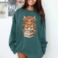 Cute Baby Highland Cow Reading Book Librarian Bookworm Comfort Colors Sweatshirt Chalky Mint