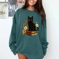 Cute Cat Book Flowers Comfort Colors Sweatshirt Chalky Mint