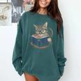 Cute Cat Reading Books With Tea Comfort Colors Sweatshirt Chalky Mint Cute Cat Reading Books With Tea Comfort Colors Sweatshirt Chalky Mint