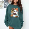 Cute Cozy Ghost Reading With Cat Book Lover Autumn Fall Comfort Colors Sweatshirt Chalky Mint Cute Cozy Ghost Reading With Cat Book Lover Autumn Fall Comfort Colors Sweatshirt Chalky Mint
