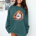 Cute Ghost Drinking Coffee Halloween Reading Book Retro Comfort Colors Sweatshirt Chalky Mint