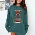 Cute Highland Cow With Book Floral Bookworm Librarian Book Comfort Colors Sweatshirt Chalky Mint