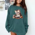 Cute Kitten Bookworm Adorable Cat With Glasses Reading Book Comfort Colors Sweatshirt Chalky Mint