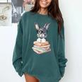 Cute Reading Bunny With Glasses Books Reader Book Bookworm Comfort Colors Sweatshirt Chalky Mint