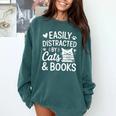 Easily Distracted By Cats And Books Reading Apparel Comfort Colors Sweatshirt Chalky Mint