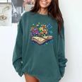 Enchanted Open Book With Blooming Flowers Comfort Colors Sweatshirt Chalky Mint