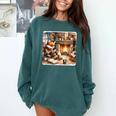 Fox Reads By Fireplace In Cabin Rustic Book Cozy Cup Tea Comfort Colors Sweatshirt Chalky Mint