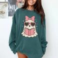 Ghost Reading Book Halloween Cat Lover Comfort Colors Sweatshirt Chalky Mint