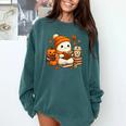 Halloween Ghost Reading Book Lovers Coffee Girl Women Comfort Colors Sweatshirt Chalky Mint