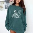 Hilarious Skeleton Holding a Book And Laughing Gothic Comfort Colors Sweatshirt Chalky Mint