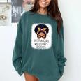 Just a Girl Who Loves Books Messy Bun Black Women Reading Comfort Colors Sweatshirt Chalky Mint