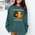 Life Is Better With Cats And Books Cute Cat Lover Comfort Colors Sweatshirt Chalky Mint