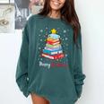 Merry Bookmas Book Christmas Tree Lights Xmas Men Women Kids Comfort Colors Sweatshirt Chalky Mint