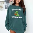 Professional Bookworm Reading Lover Cute Worm Glasses Book Comfort Colors Sweatshirt Chalky Mint