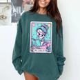 The Reader Retro Reading Skeleton Books Flowers Tarot Card Comfort Colors Sweatshirt Chalky Mint