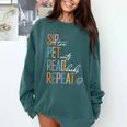 Sip Tea Pet Cats Read Books Repeat Book Cat Lover Comfort Colors Sweatshirt Chalky Mint