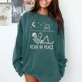 Skeleton Read In Peace Halloween Book Graphic Bookish Comfort Colors Sweatshirt Chalky Mint