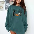 Skeleton Reading Book In Hammock Halloween Reader Comfort Colors Sweatshirt Chalky Mint