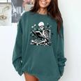 Skeleton Skull Halloween Book Reading Books Lover Teacher Comfort Colors Sweatshirt Chalky Mint