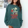 Staying Alive One Book At A Time Skeleton Reading Librarian Comfort Colors Sweatshirt Chalky Mint