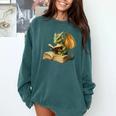 Women's Dragon Bookworm Reading Book Graphic Comfort Colors Sweatshirt Chalky Mint