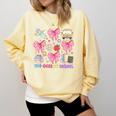 100 Days Of School Coquette Bow School Bus Pencil Books Comfort Colors Sweatshirt Blue Spruce