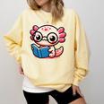 Adorable Book Lover Axolotl With Reading Glasses Cute Comfort Colors Sweatshirt Blue Spruce Adorable Book Lover Axolotl With Reading Glasses Cute Comfort Colors Sweatshirt Blue Spruce