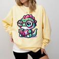 Adorable Book Lover Basilisk With Reading Glasses Cute Comfort Colors Sweatshirt Blue Spruce