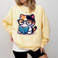 Adorable Book Lover Calico Cat With Reading Glasses Cute For Men Women Kids Comfort Colors Sweatshirt Blue Spruce Adorable Book Lover Calico Cat With Reading Glasses Cute For Men Women Kids Comfort Colors Sweatshirt Blue Spruce