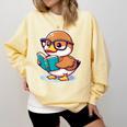 Adorable Book Lover Mallard Duck With Reading Glasses Cute Comfort Colors Sweatshirt Blue Spruce