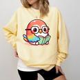 Adorable Book Lover Parrot With Reading Glasses Cute Comfort Colors Sweatshirt Blue Spruce
