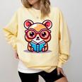 Adorable Book Lover Quokka With Reading Glasses Cute Comfort Colors Sweatshirt Blue Spruce